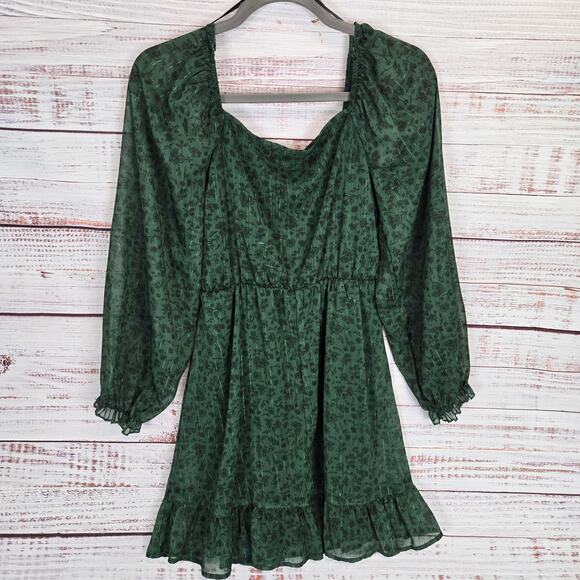 Altard State Green Fit & Flare Dress S Chiffon Ruffle Whimsy Forest Fairy NWT - Picture 2 of 16